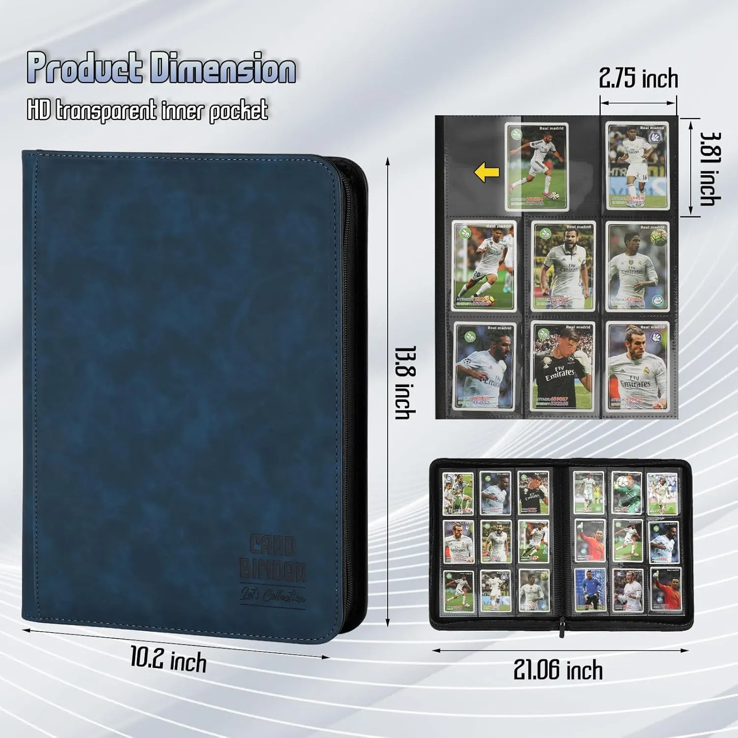 Trading Card Binder, Premium 9 Pocket Double Sided 540 Pocket PU Card Collection Binder, Collectible Trading Card Albums for MTG, TCG, Sport Card, Game Cards (Navy)