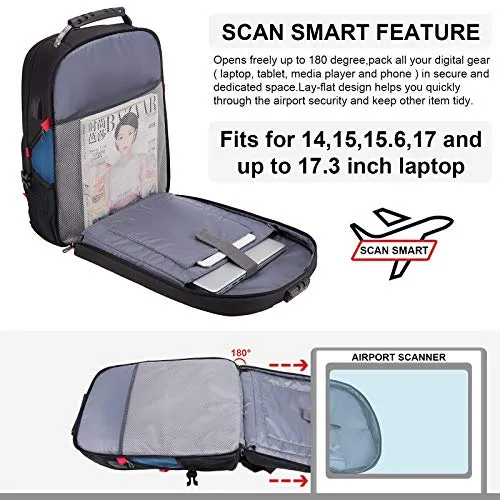 Travel Laptop Backpack Waterproof Anti Theft Backpack with Lock and USB Charging Port Large 17-17.3 Inch Computer Business Backpack for Men Women School College Backpack Blue
