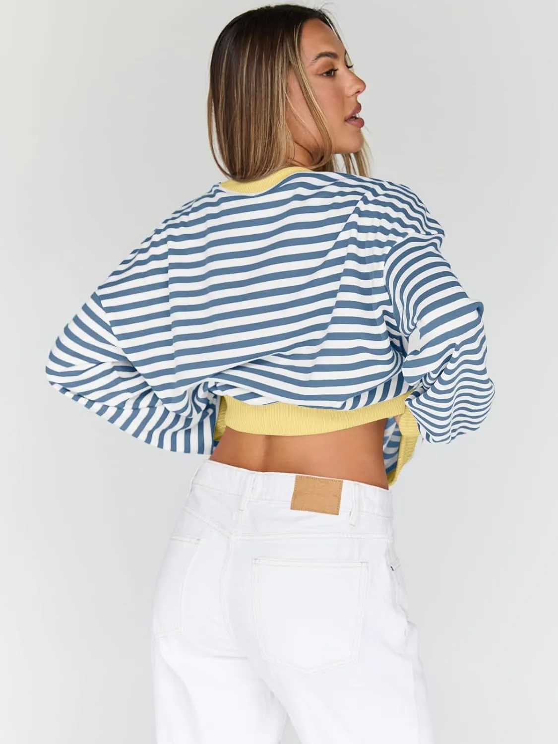 Trendy Queen Oversized Sweatshirt for Women 2025 Summer Crewneck Striped Long Sleeve Shirts Hoodies Cute Top Y2K Outfits