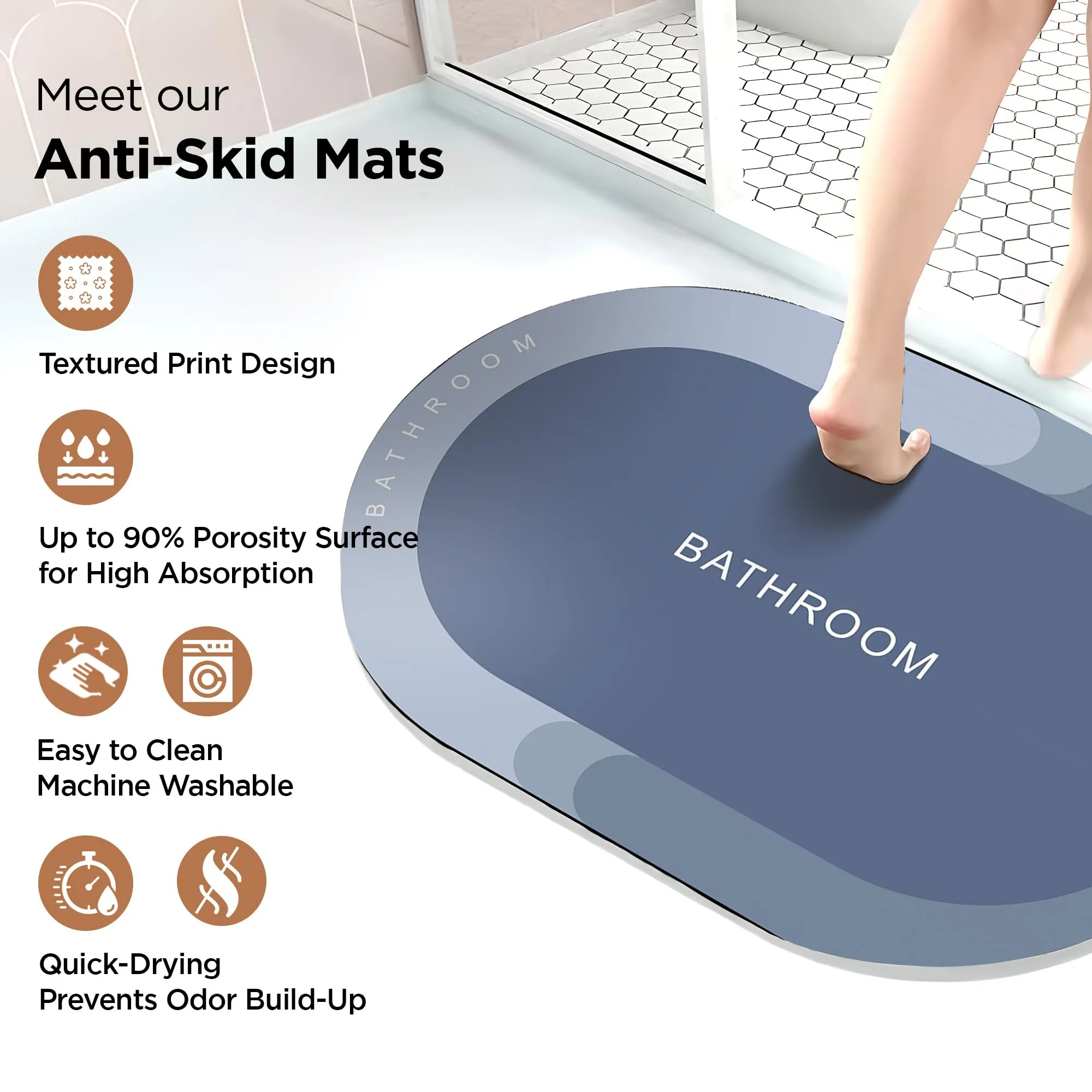 UMAI Polyester Non-woven Felt Bathroom Mat(40*60cm) Bath Mat | Anti Skid Mat for Bathroom Floor | Bathroom Accessories | Bathroom Mats Water Soak | Non Slip Mat for Bathroom | Floor Mat (Multicolour)