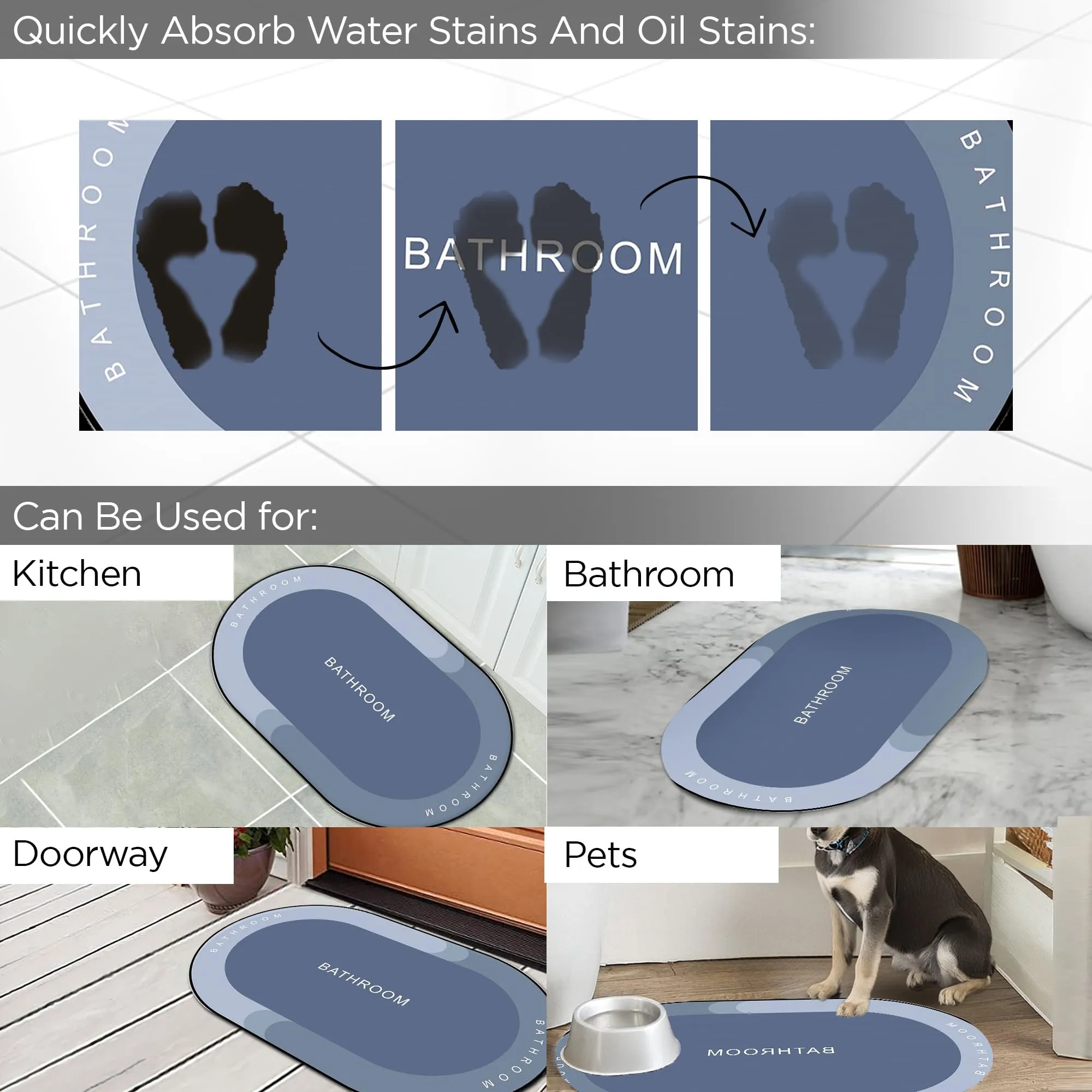 UMAI Polyester Non-woven Felt Bathroom Mat(40*60cm) Bath Mat | Anti Skid Mat for Bathroom Floor | Bathroom Accessories | Bathroom Mats Water Soak | Non Slip Mat for Bathroom | Floor Mat (Multicolour)