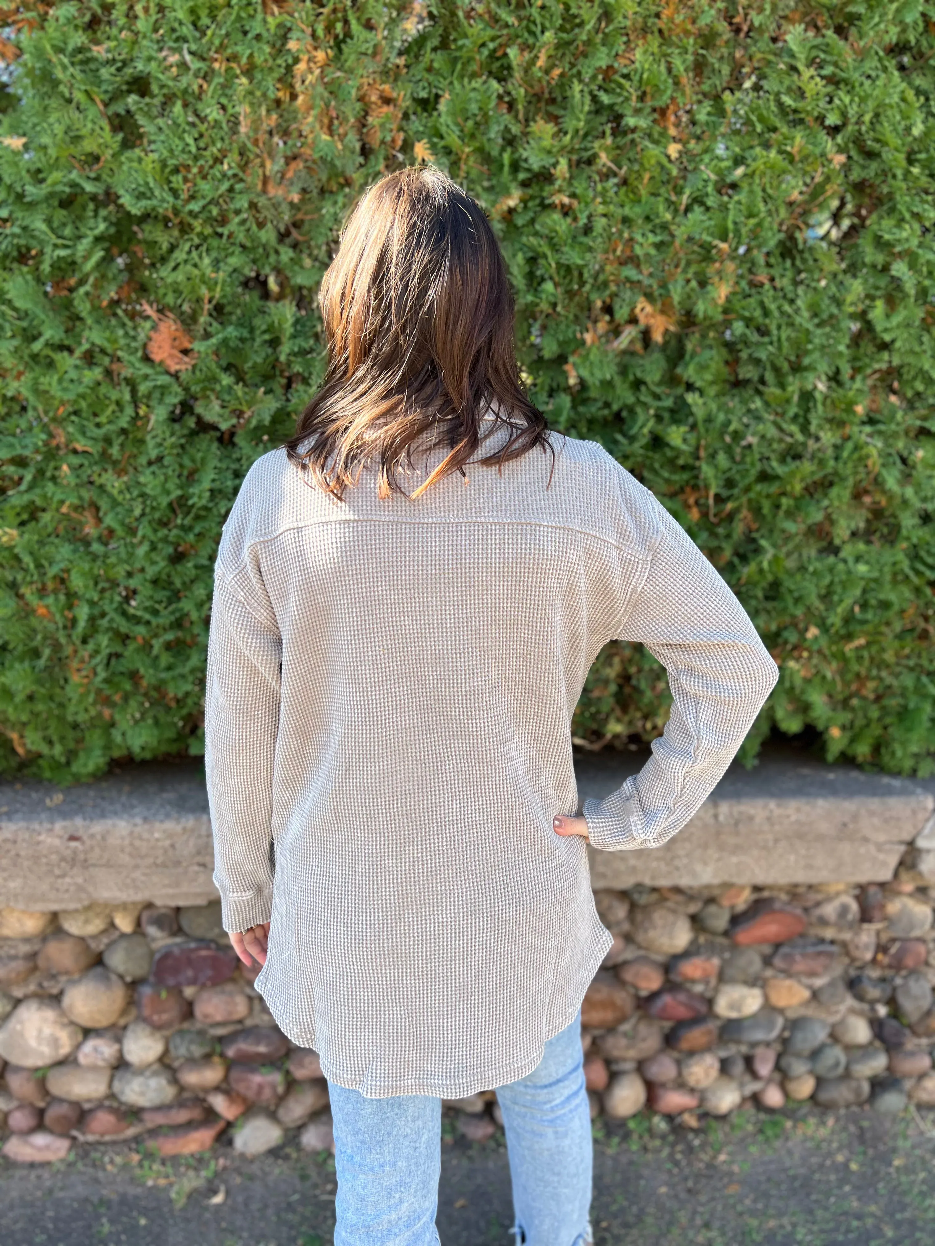 Waffle Knit Mineral Washed Lightweight Shacket