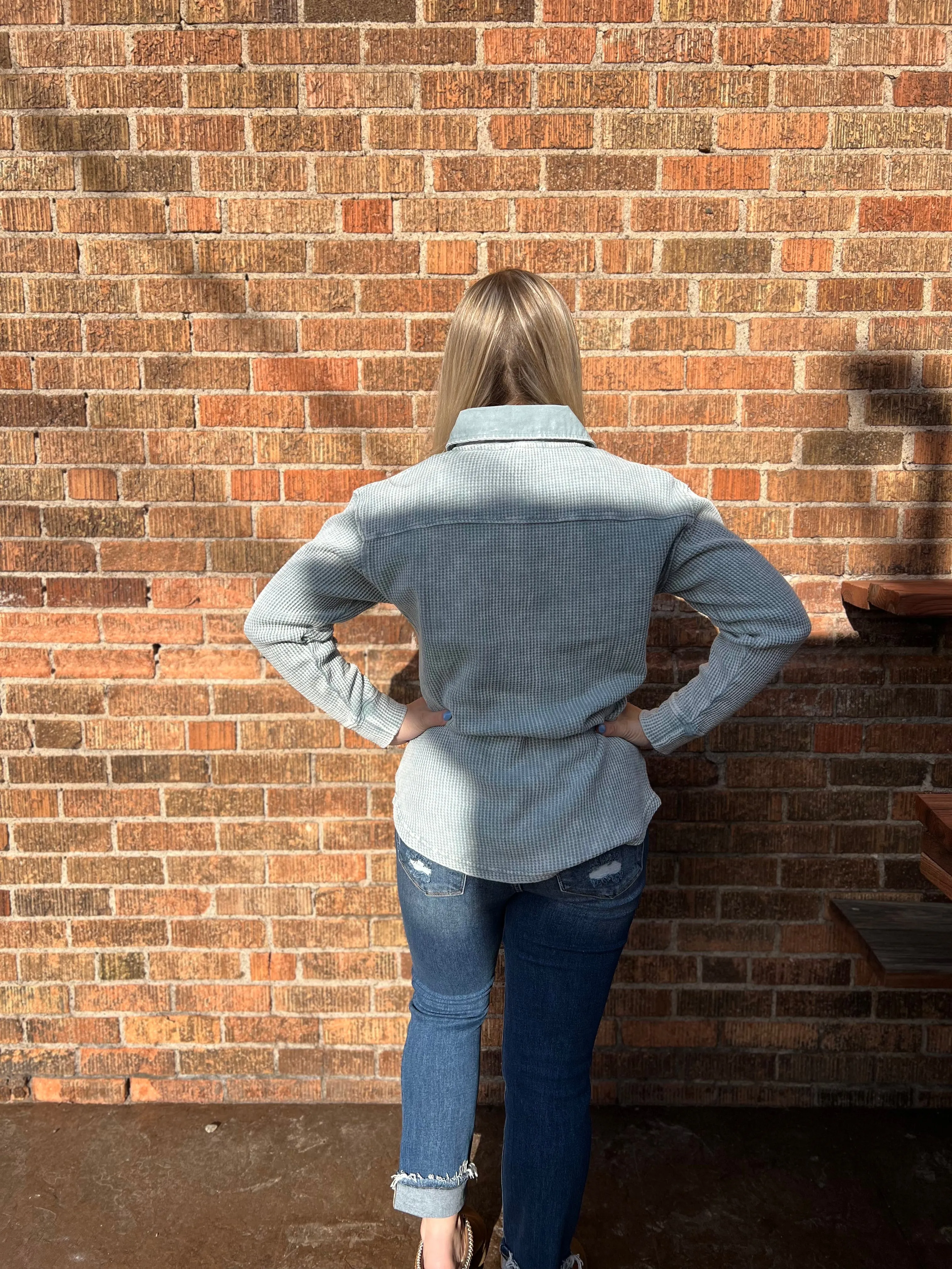 Waffle Knit Mineral Washed Lightweight Shacket