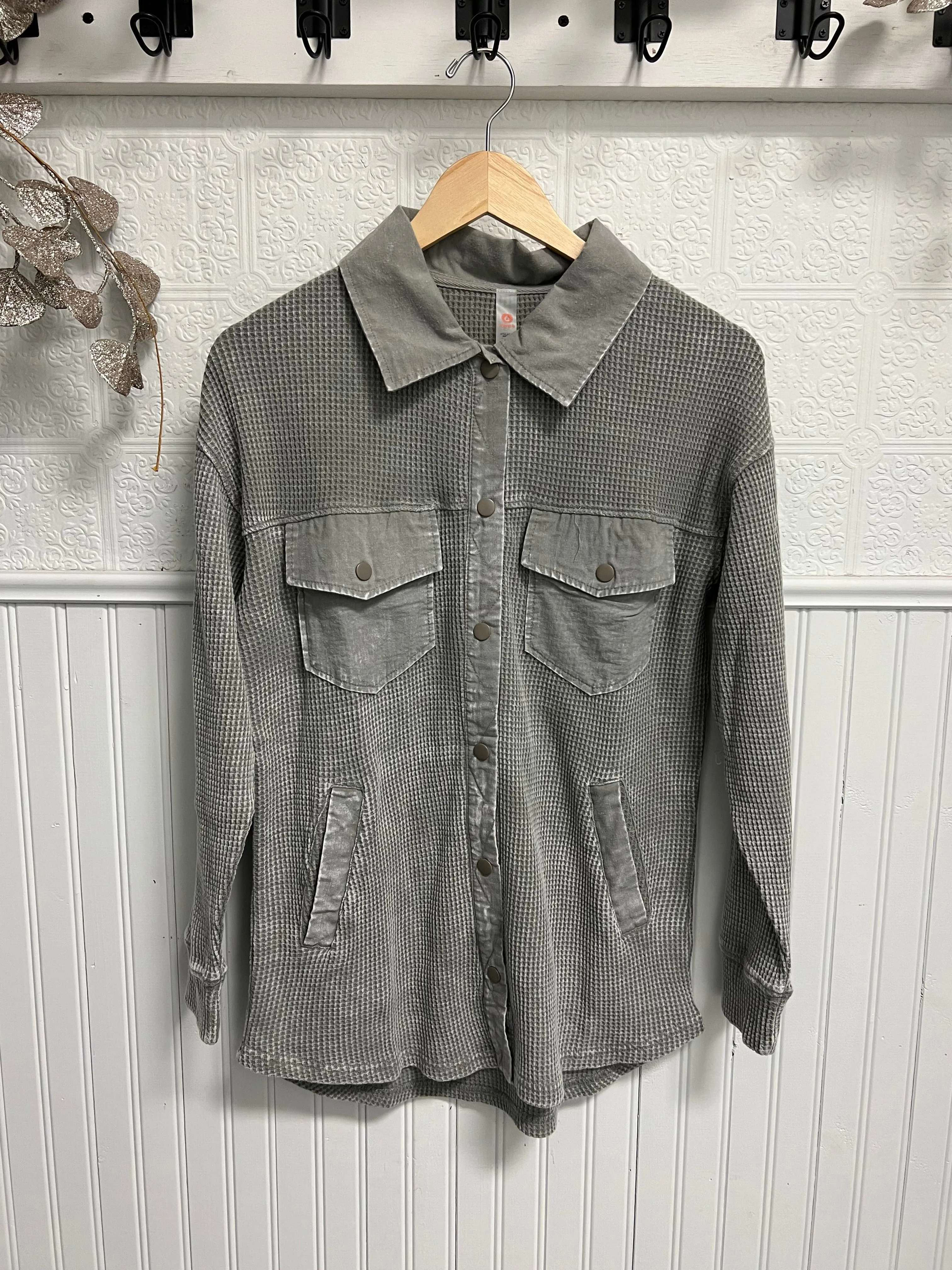 Waffle Knit Mineral Washed Lightweight Shacket