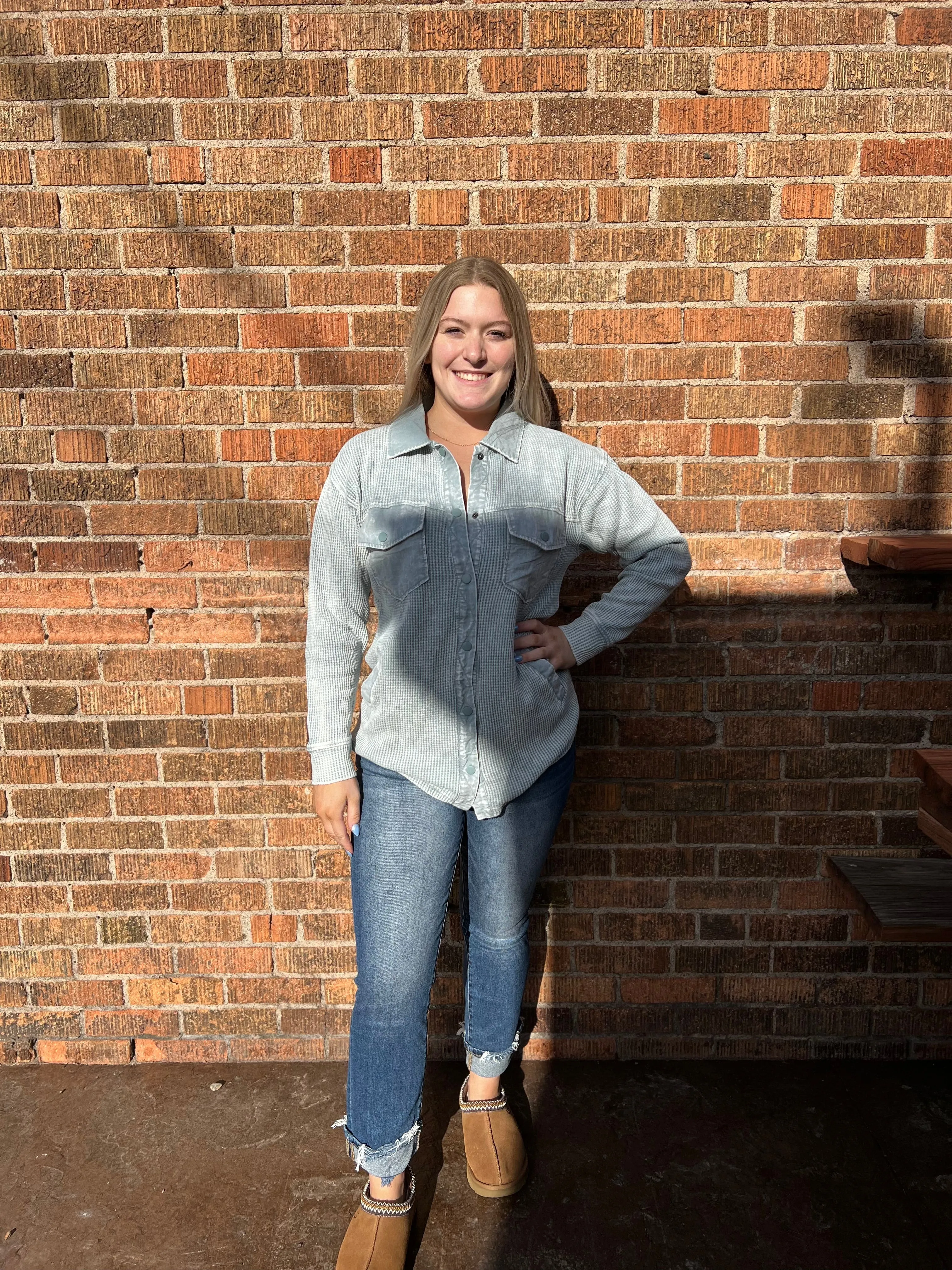 Waffle Knit Mineral Washed Lightweight Shacket