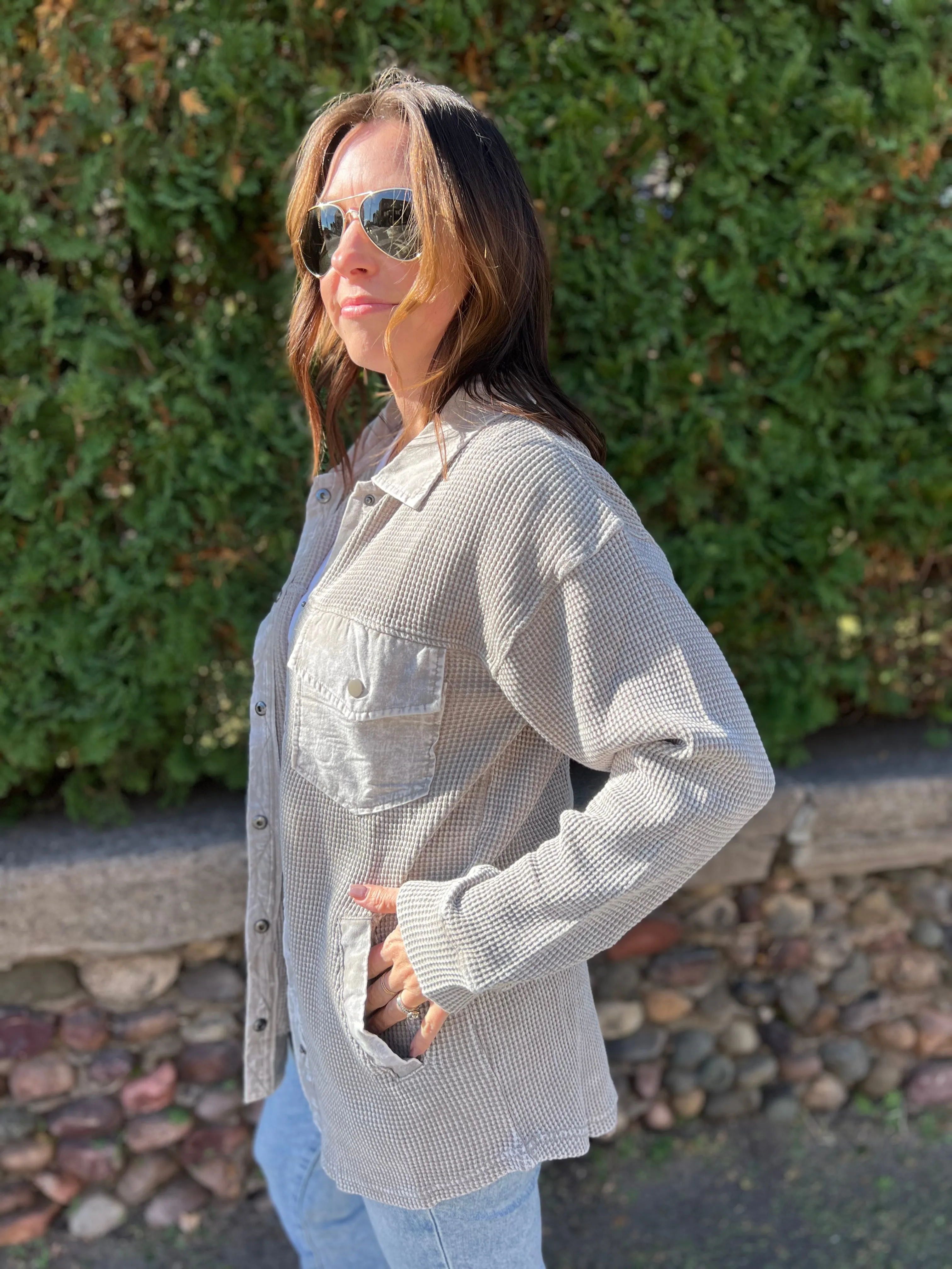 Waffle Knit Mineral Washed Lightweight Shacket