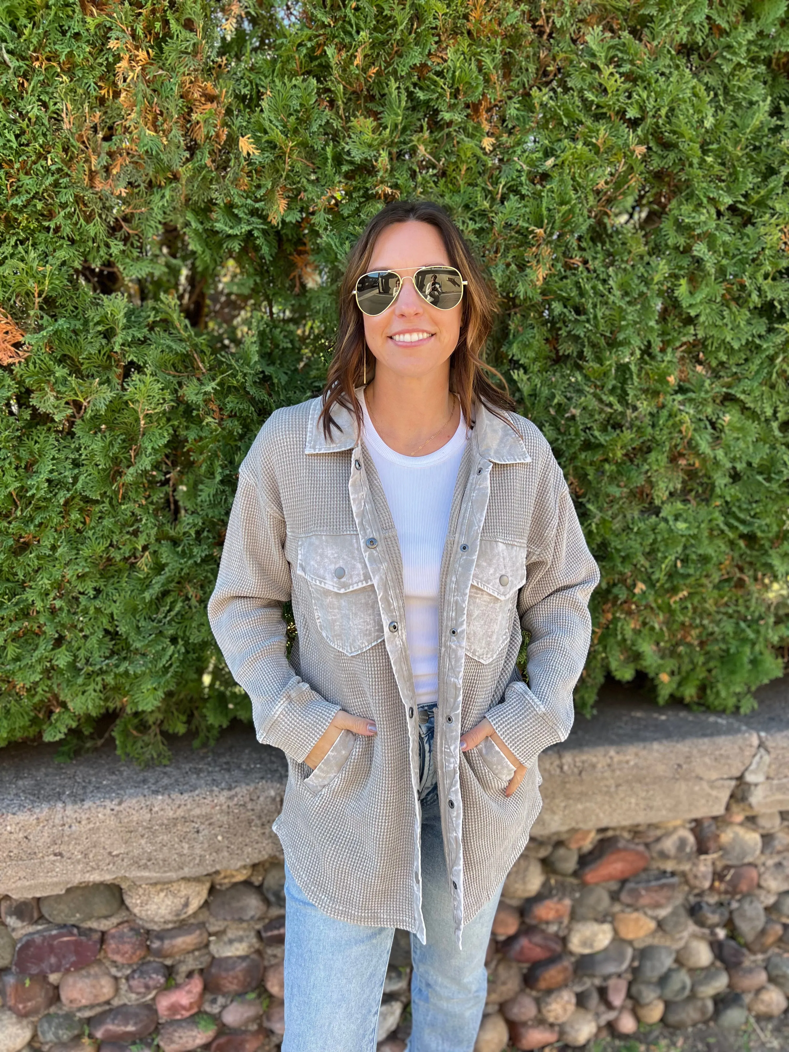 Waffle Knit Mineral Washed Lightweight Shacket