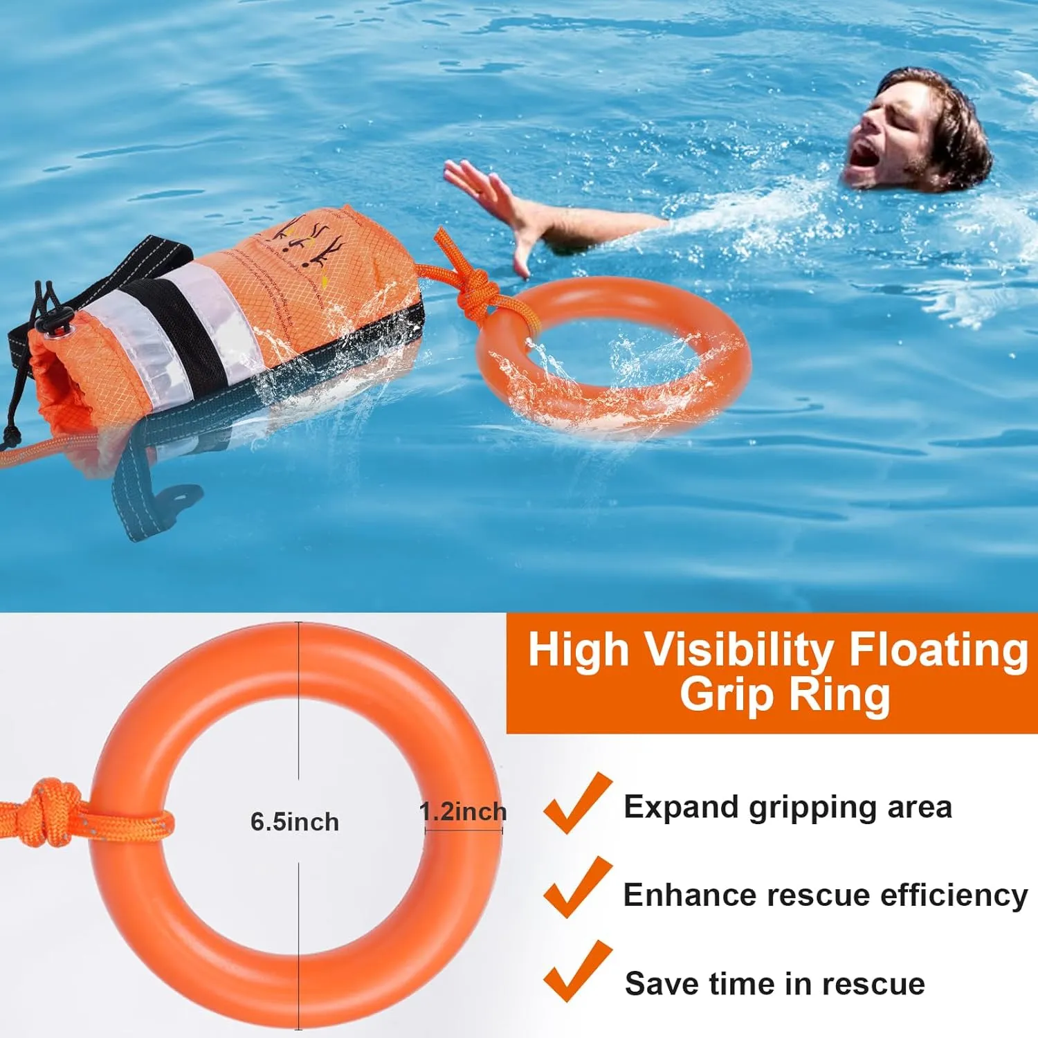 Water Rescue Throw Bag - 3/10 Inch Rope with 50FT /70FT/100FT Length Up to 1900lbs Tensile Strength Throwable Flotation Device - Emergency Safety Equipment for Kayak Raft Boat