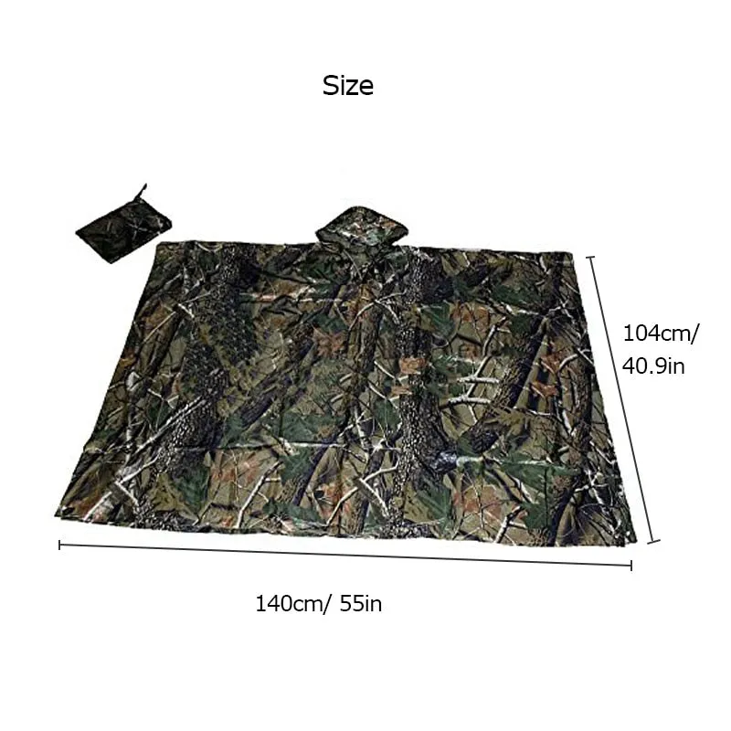 Waterproof Camouflage Rain Poncho & Sun Shelter Tarp for Hammock, Camping Tent, Awning, Canopy, Ground Sheet