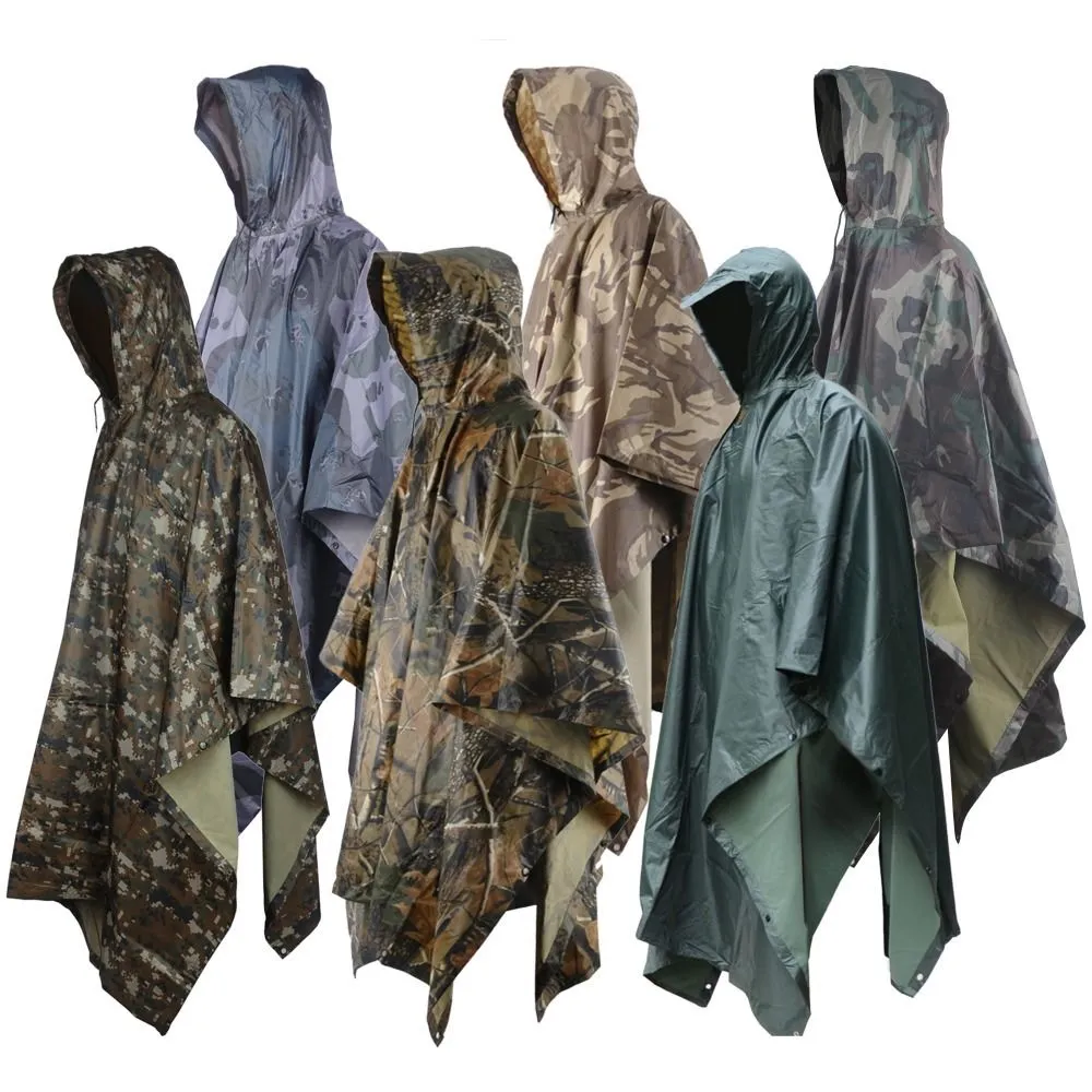 Waterproof Camouflage Rain Poncho & Sun Shelter Tarp for Hammock, Camping Tent, Awning, Canopy, Ground Sheet