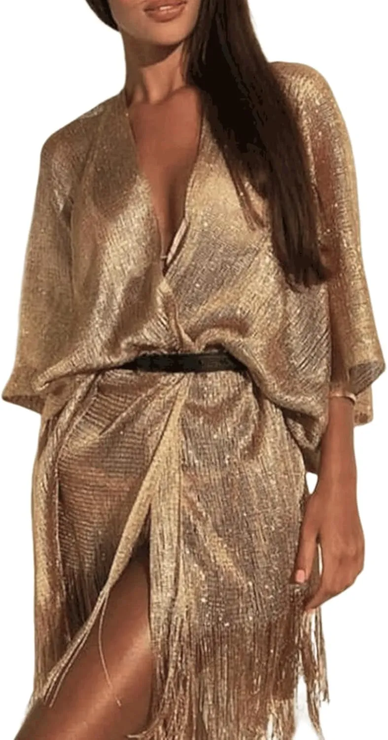 Womens Beach Cover Up Tassel Split Shawl Summer Beachwear Cardigan