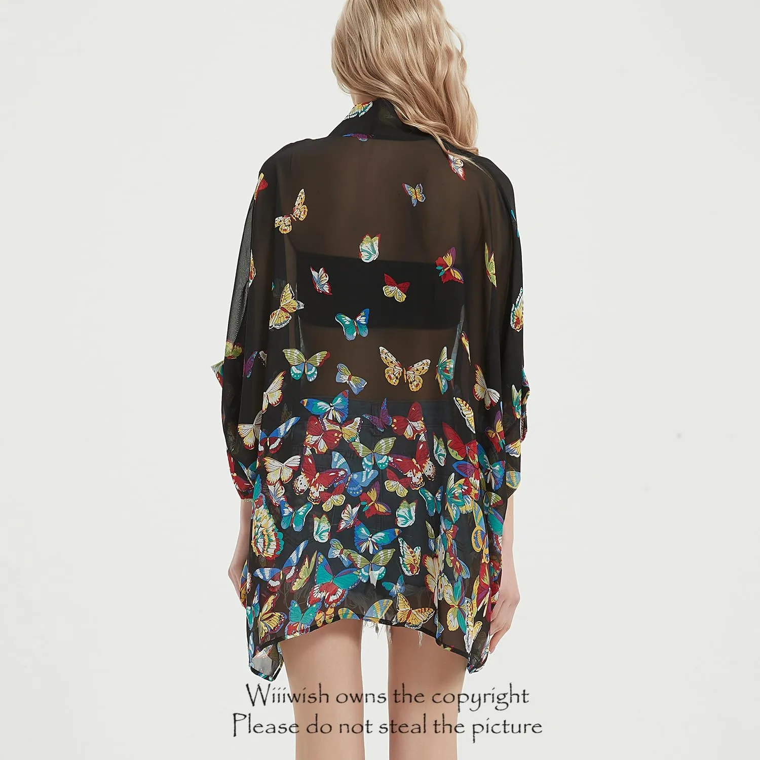 Women's Kimono Cardigans Camouflage Sheer Chiffon Blouse Boho Wrap Casual Coverup Loose Tops