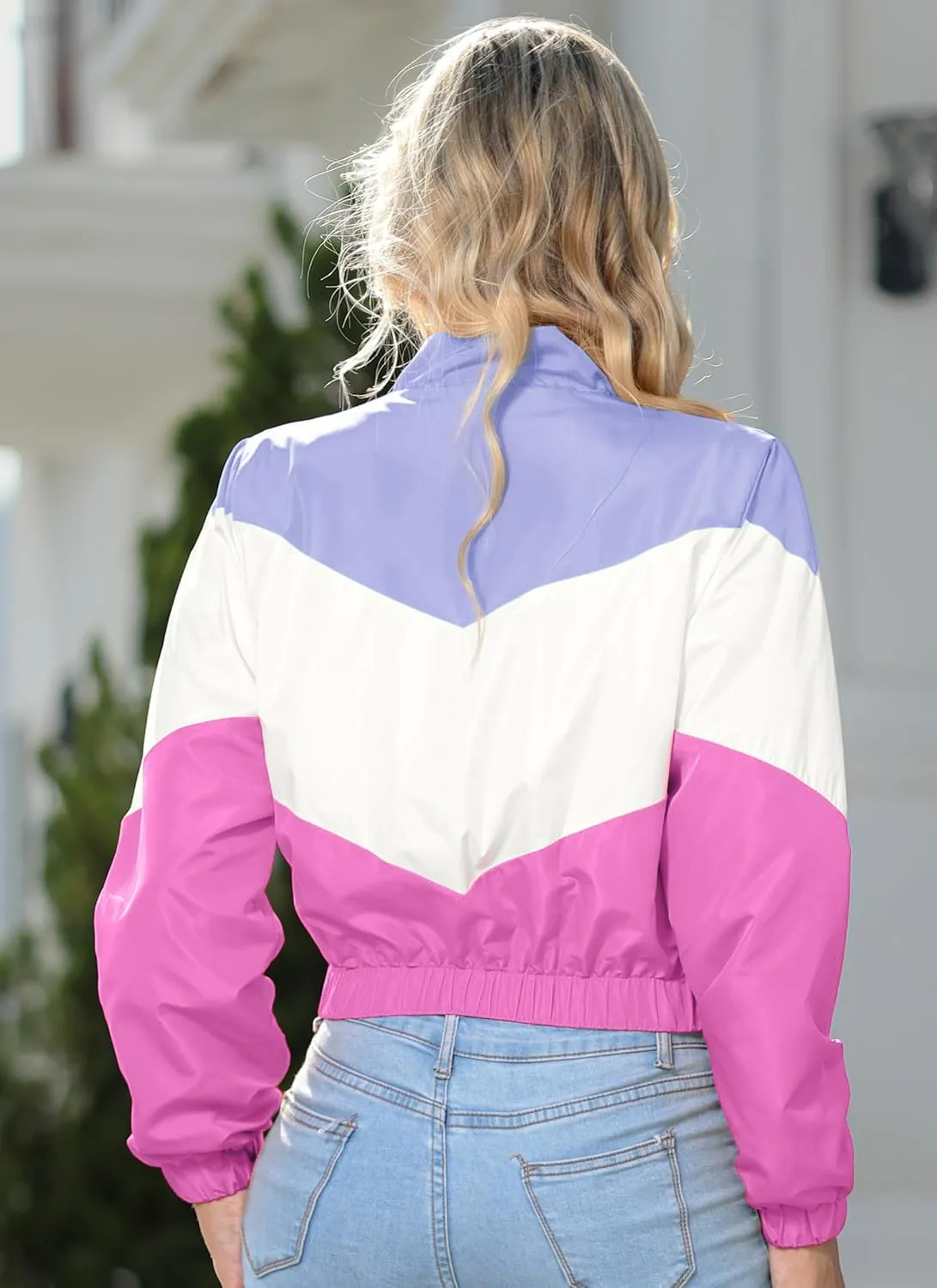 Womens Lightweight Windbreaker Sport Jacket Zip Up Color Block Coat Casual Long Sleeve Jogging Outerwear
