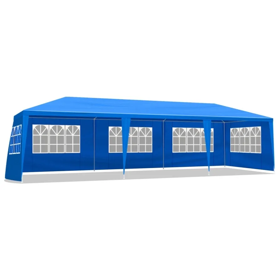ZUN 10'x30' Outdoor Party Tent with 8 Removable Sidewalls, Waterproof Canopy Patio Wedding Gazebo, Blue 03964821